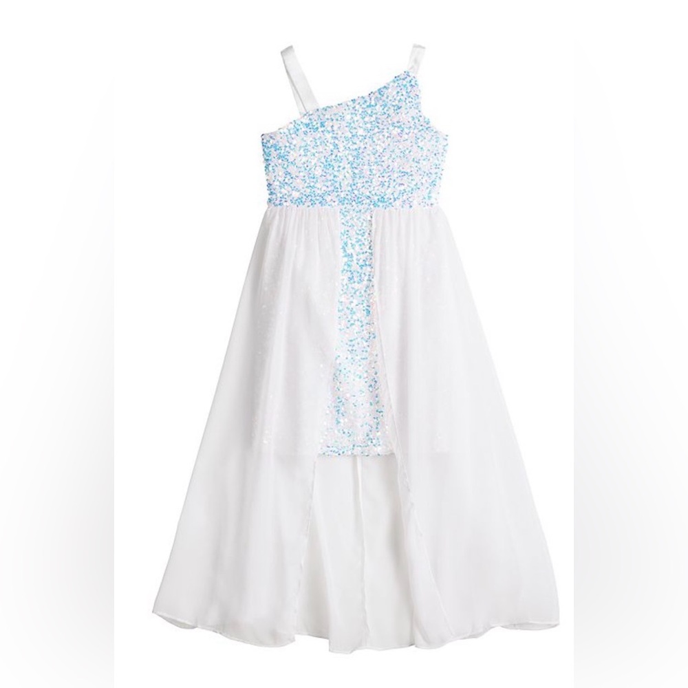 Poppies and Roses
White/blue big Girls Sequin Overlay Walkthrough Gown